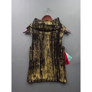 Necessary Objects Gold Chocolate Metallic Cowl Neck Knit Top Sleeveless S NEW